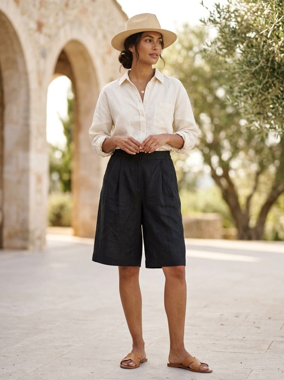 NWOT Naked Wardrobe Women's Linen Bermuda Wide Leg Shorts Size XL